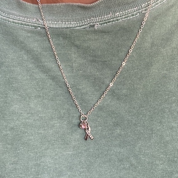 Handmade Silver Breast Cancer Pink Charm Necklace - Picture 15 of 15
